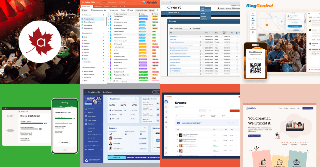 small images of different event platforms eventbrite, ticket tailor, cvent